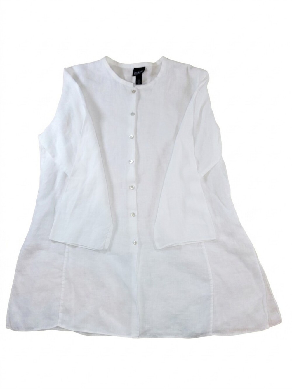 Eileen Fisher Button Up Tunic Irish Linen PM White Lagenlook Coastal Old Money
